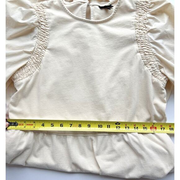 WHO WHAT WEAR Cotton Cream Midi Dress Puff Sleeves Minimal Cottagecore Modest L - Picture 8 of 9